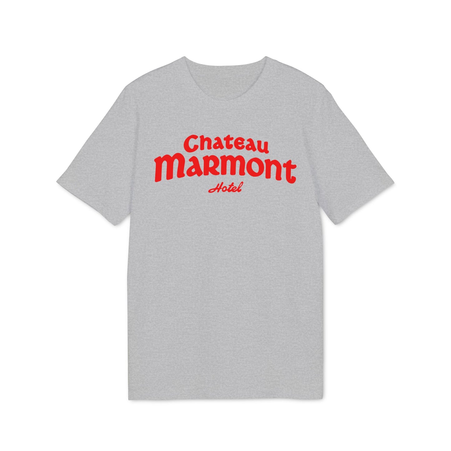 Grey t-shirt with red Chateau Marmont Hotel text