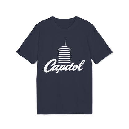 Navy t-shirt with white "Capitol" text and building graphic.