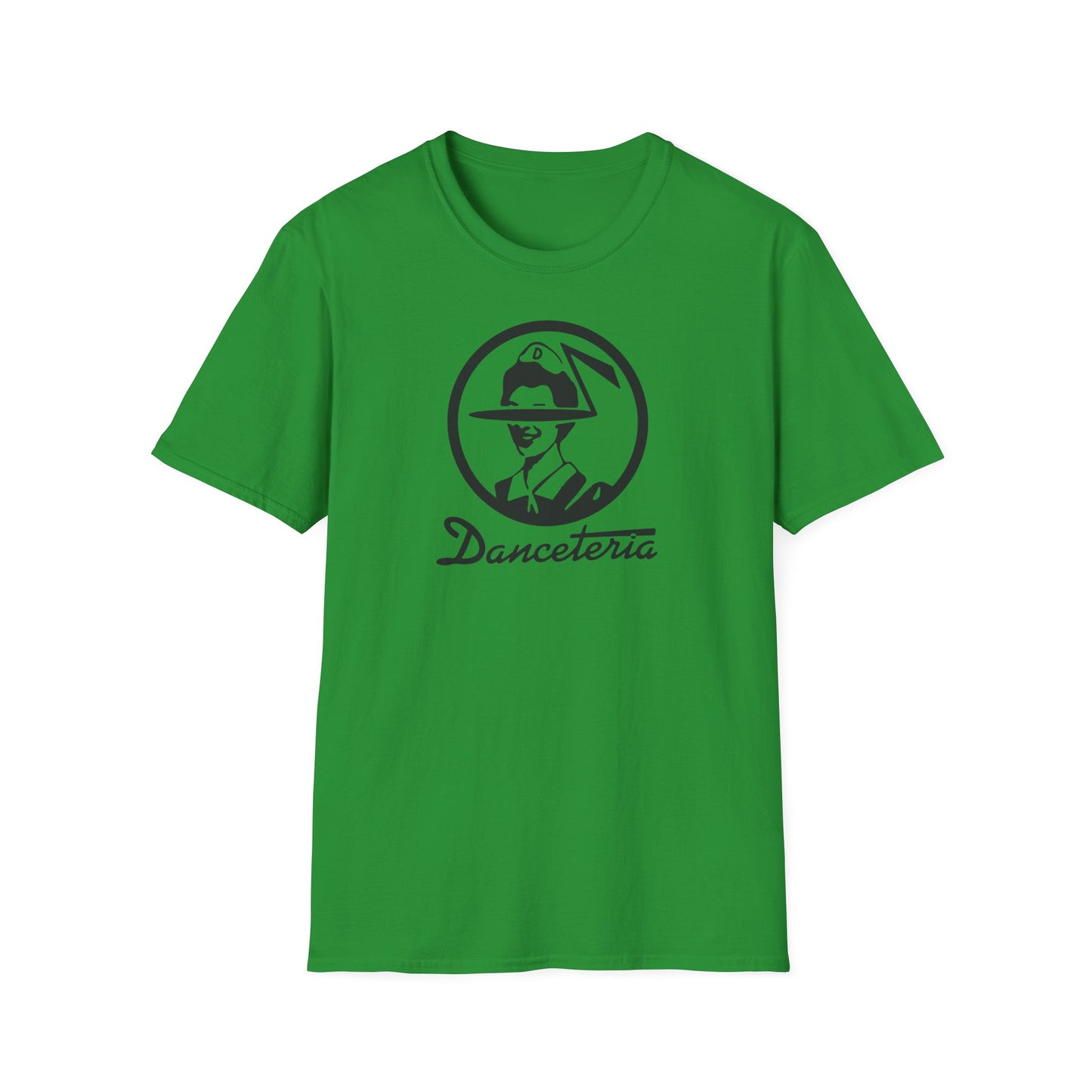 Green t-shirt with the "Danceteria" logo featuring a stylized person in a hat.