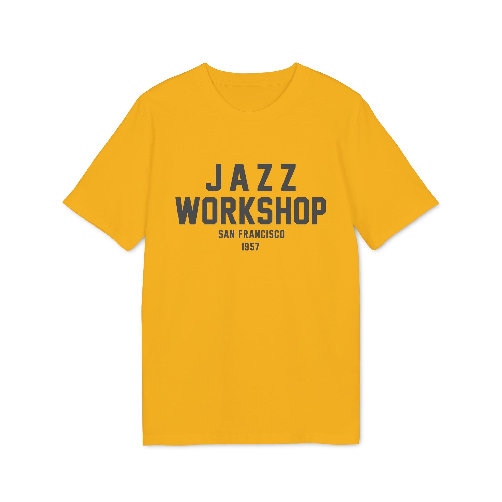 Yellow t-shirt with "Jazz Workshop San Francisco 1957" text