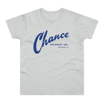 Light gray t-shirt with blue Chance Records, Inc. Chicago, IL logo.