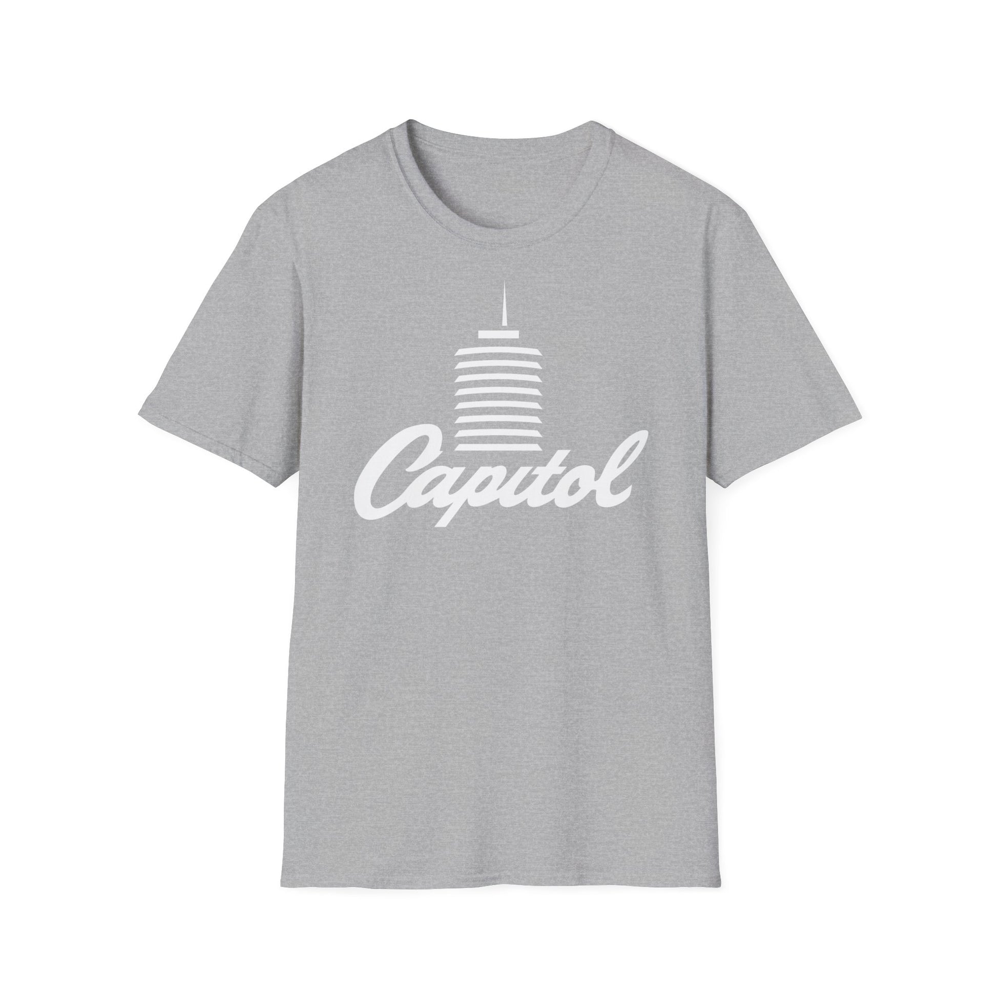 Grey t-shirt with white Capitol Records logo and text.