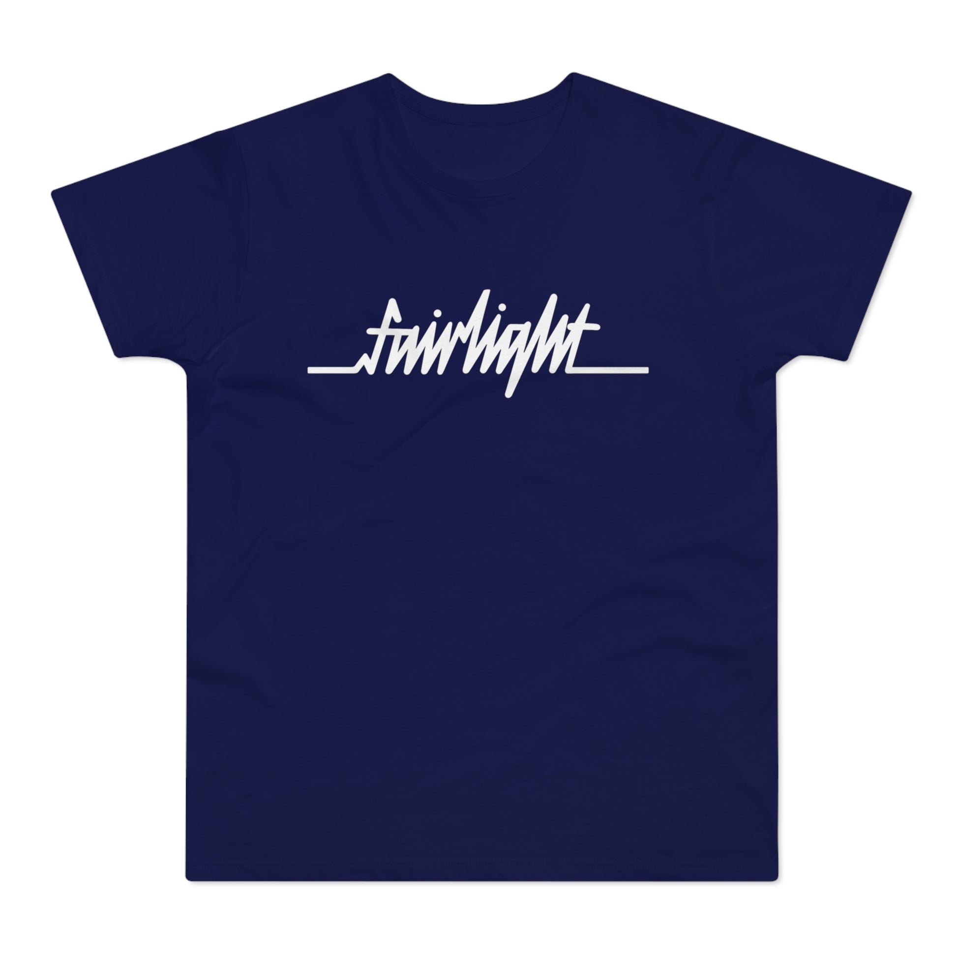 Navy blue t-shirt with white "fairlight" text and horizontal line.