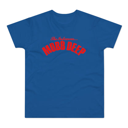 Blue t-shirt with red "The Infamous... MOBB DEEP" text.