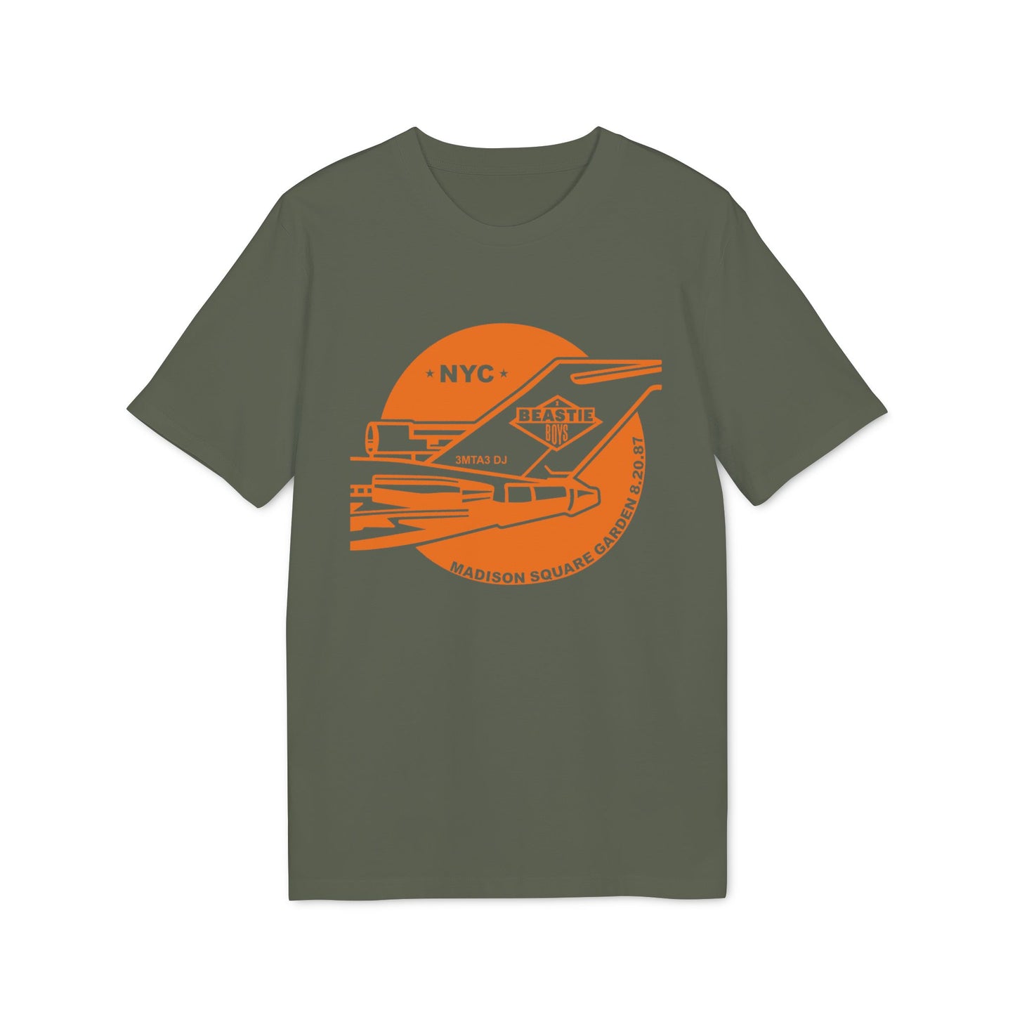 T-shirt with orange Beastie Boys NYC Madison Square Garden 8.20.87 graphic.