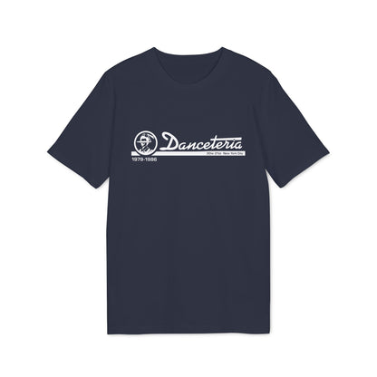 Navy t-shirt with white Danceteria logo, dates 1979-1986, and address.