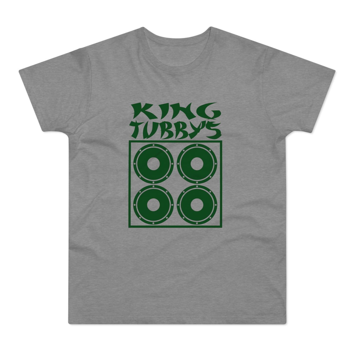 Grey t-shirt with green "King Tubby's" text and speaker graphic.