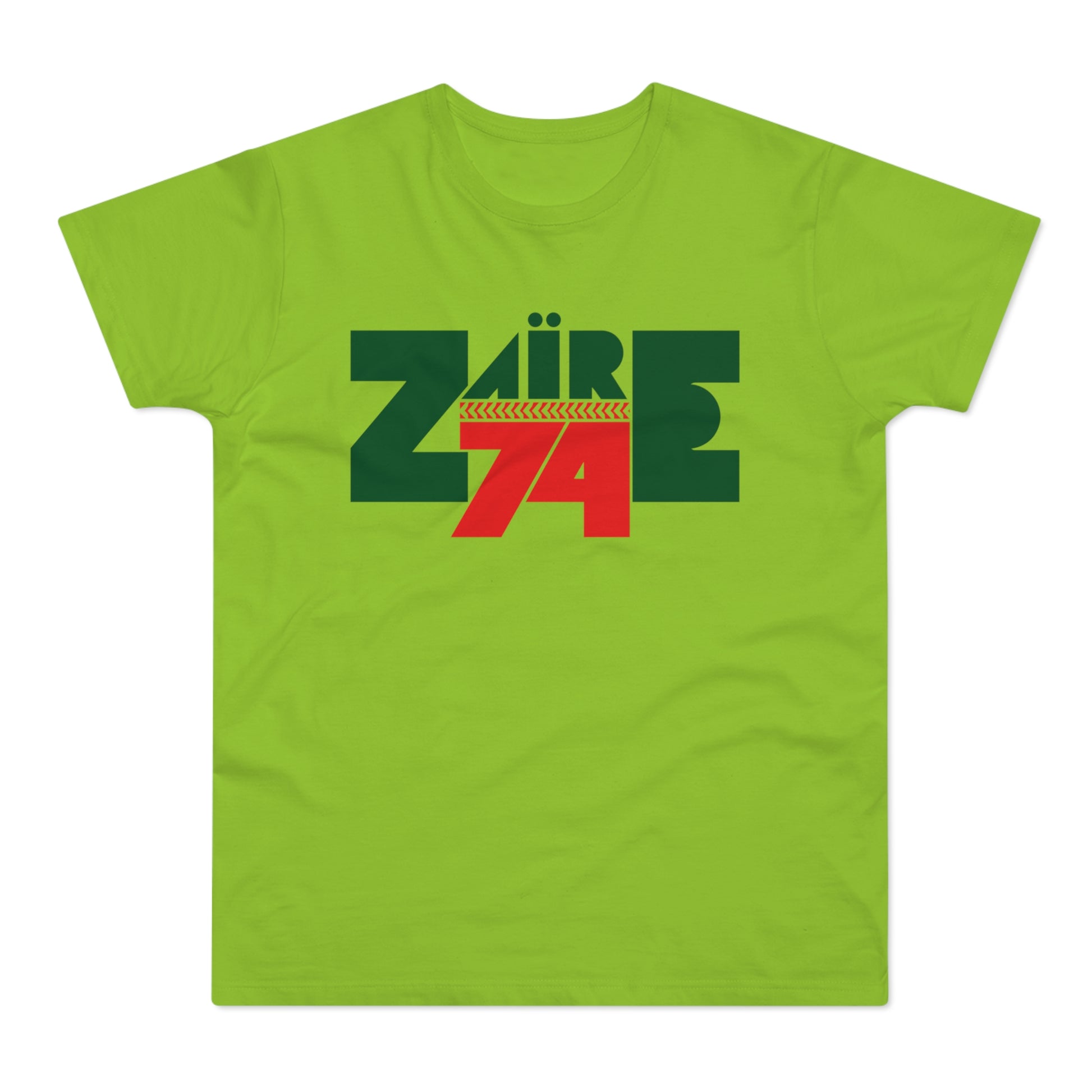 Lime green t-shirt with a dark green and red "ZIIR 74" graphic.