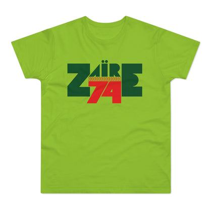 Lime green t-shirt with a dark green and red "ZIIR 74" graphic.