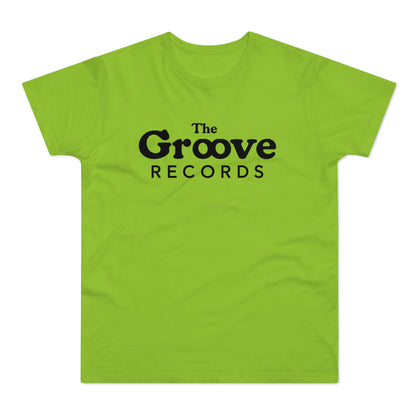 Lime green t-shirt with black "The Groove Records" text.