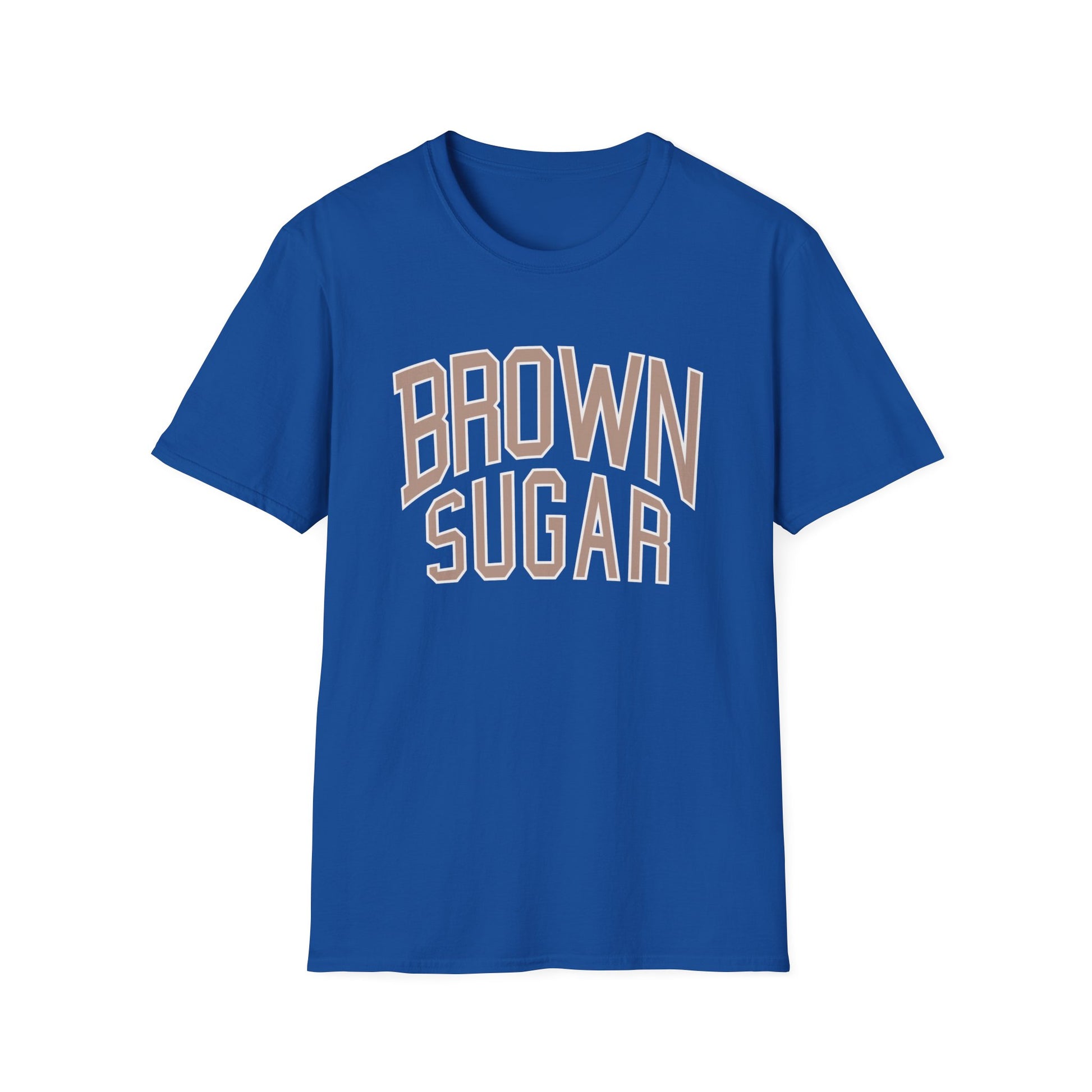Blue t-shirt with "BROWN SUGAR" text in a distressed font.