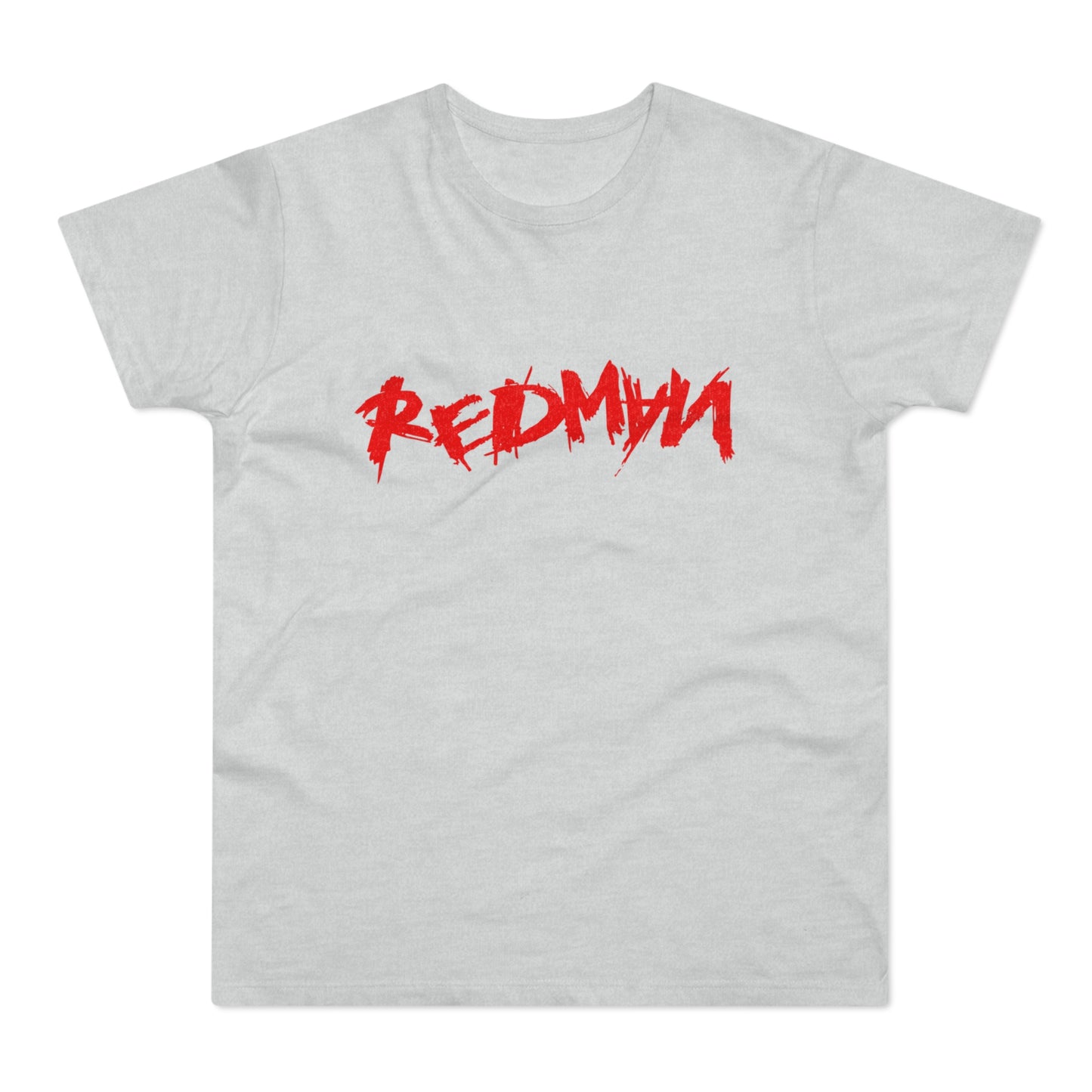Light grey t-shirt with red "REDMAN" text graphic.
