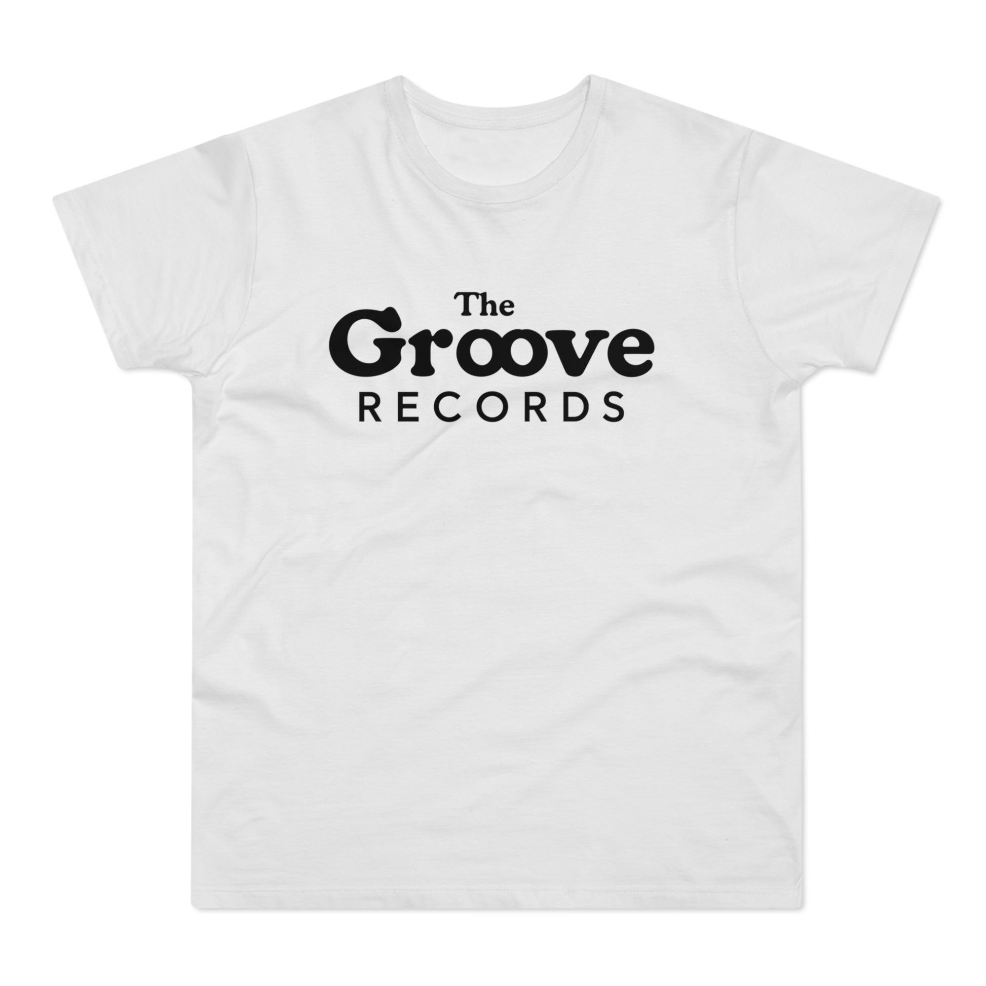 White t-shirt with black "The Groove RECORDS" text logo.
