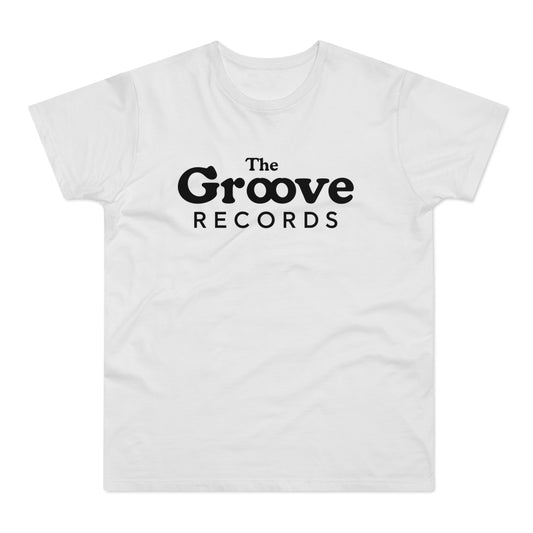 White t-shirt with black "The Groove RECORDS" text logo.
