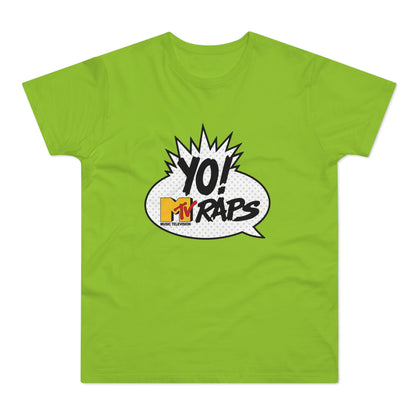 Green t-shirt with Yo! MTV Raps logo in a speech bubble.