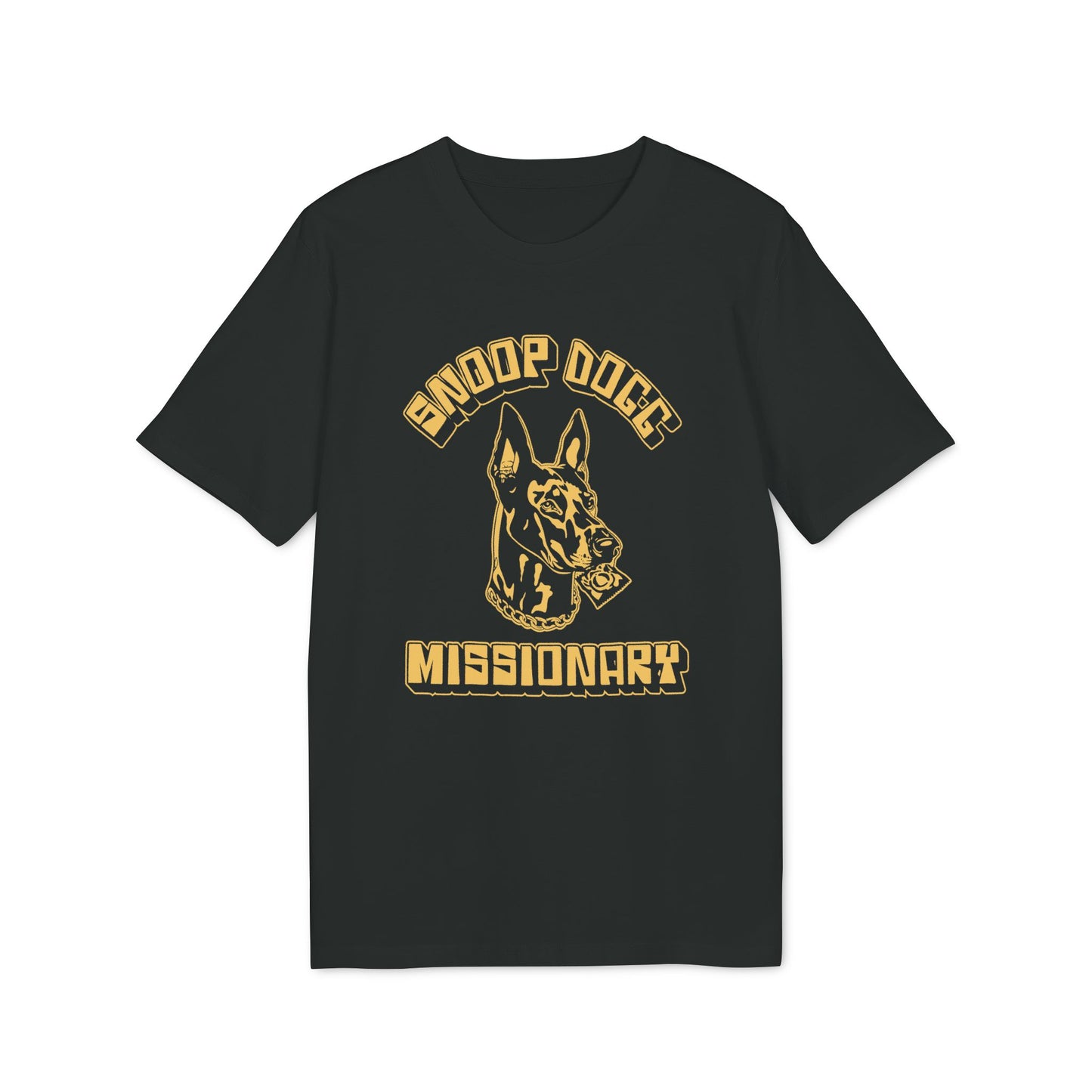 Black t-shirt with "Snoop Dogg Missionary" text and a dog graphic.