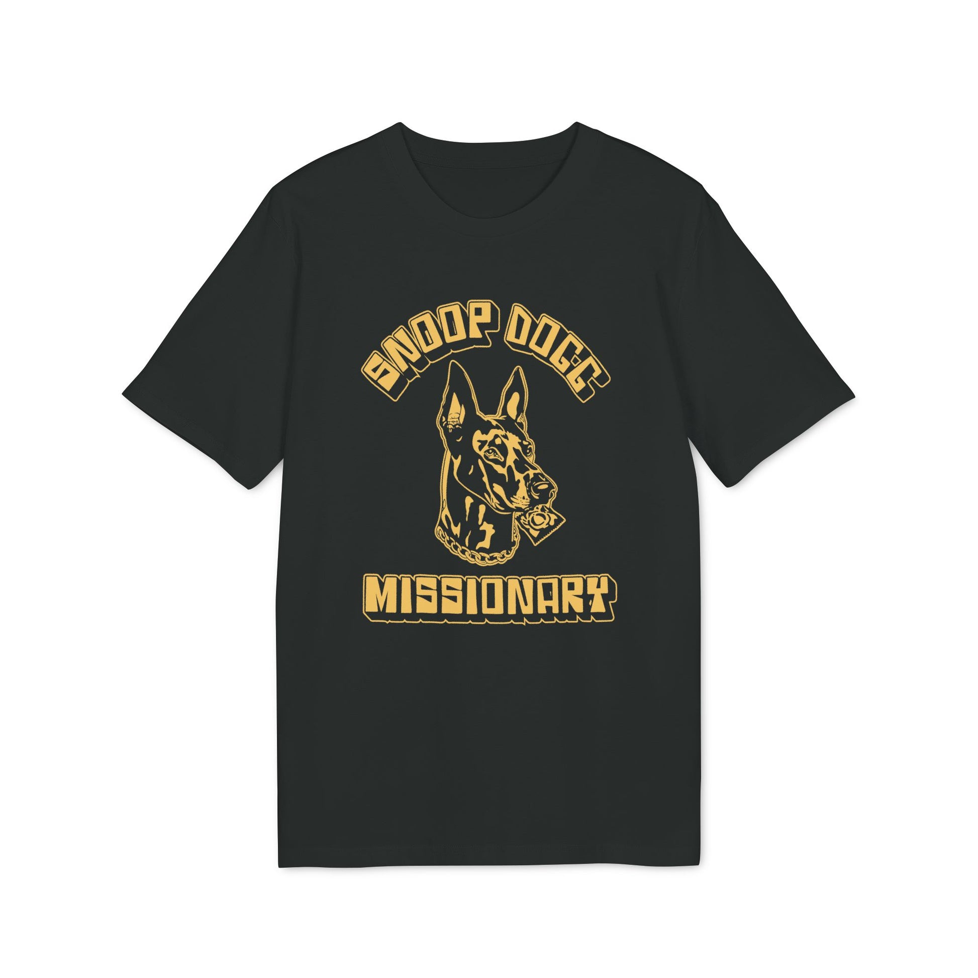 Black t-shirt with "Snoop Dogg Missionary" text and a dog graphic.