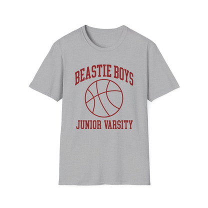 Grey t-shirt with "Beastie Boys Junior Varsity" and basketball graphic