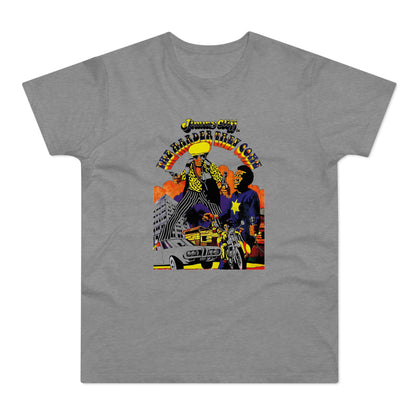 "The Harder They Come" Jimmy Cliff album art with two men, guns, car, and motorcycle.