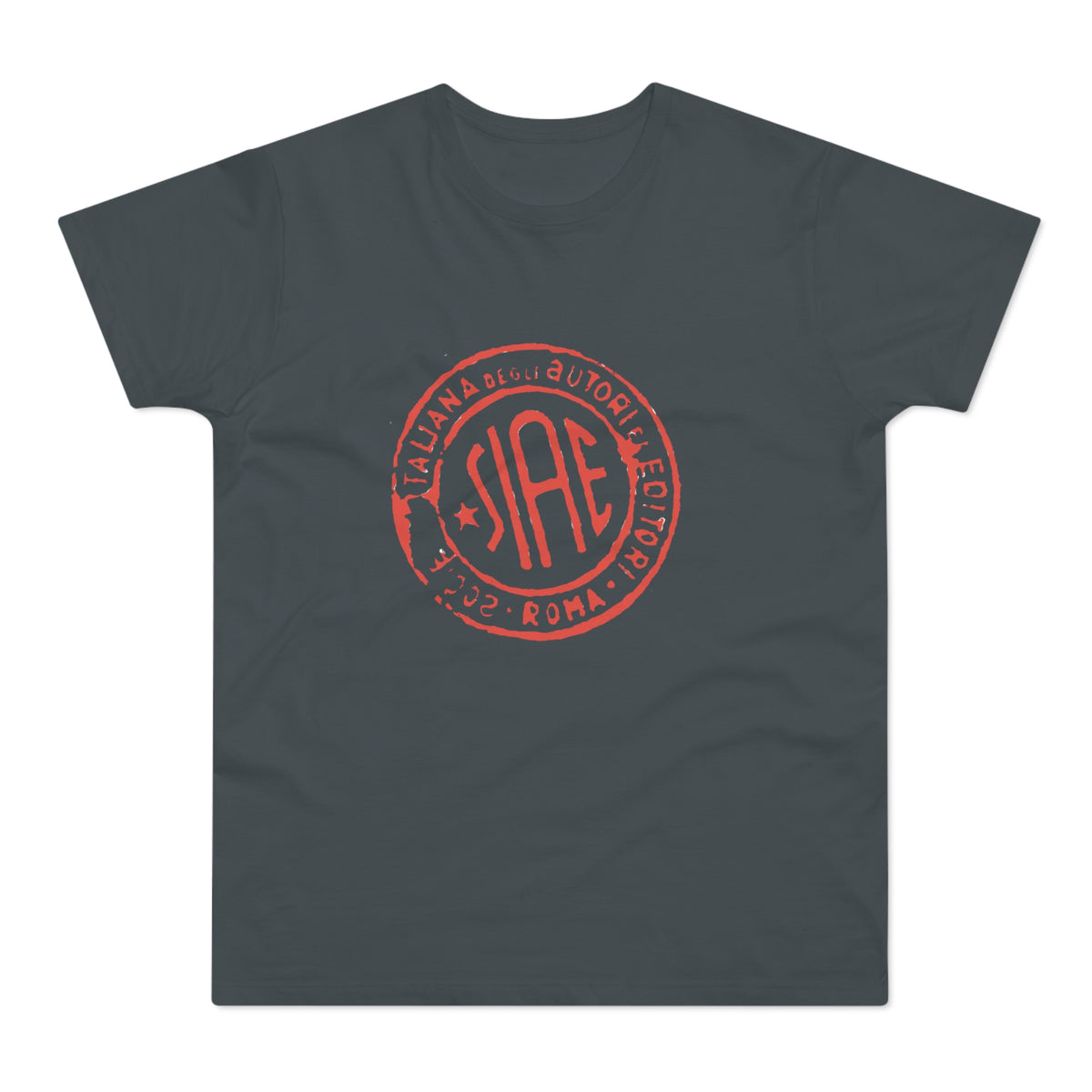 Dark grey t-shirt with a distressed red SIAE logo and text.