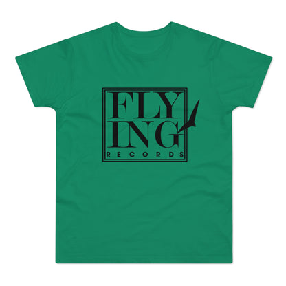 Green t-shirt with black "FLYING RECORDS" logo and bird silhouette.