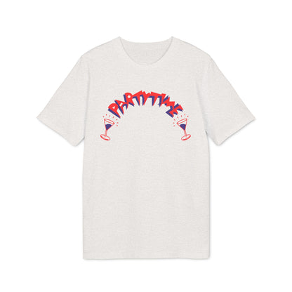 Grey t-shirt with "PARTYTIME" text and two martini glasses graphic.