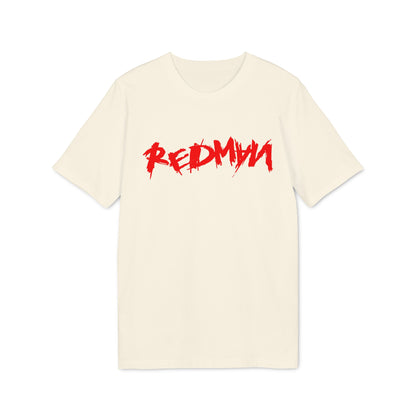 Cream t-shirt with red "REDMYU" graphic print across the chest.