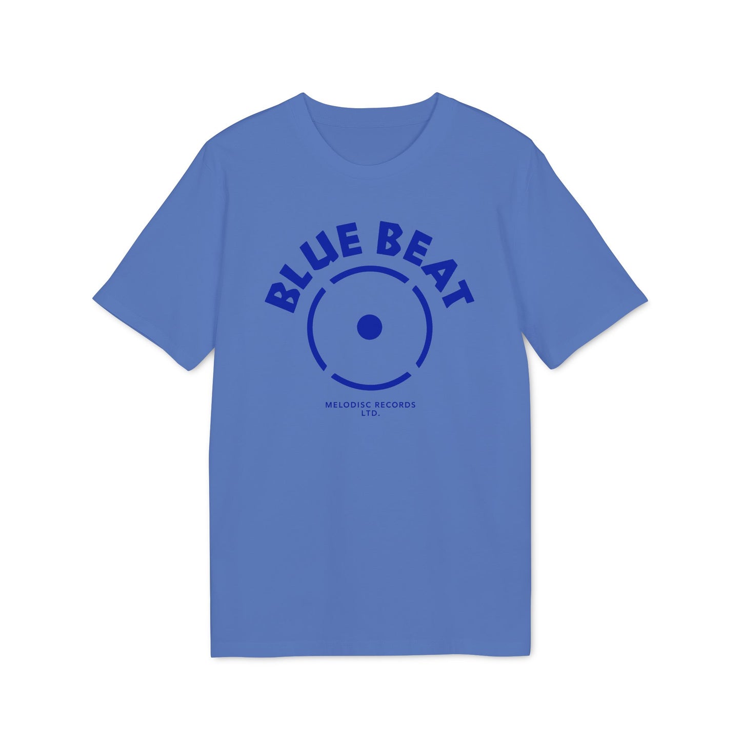 Blue t-shirt with "BLUE BEAT" and a record design.