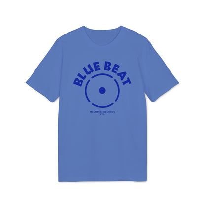 Blue t-shirt with "BLUE BEAT" and a record design.