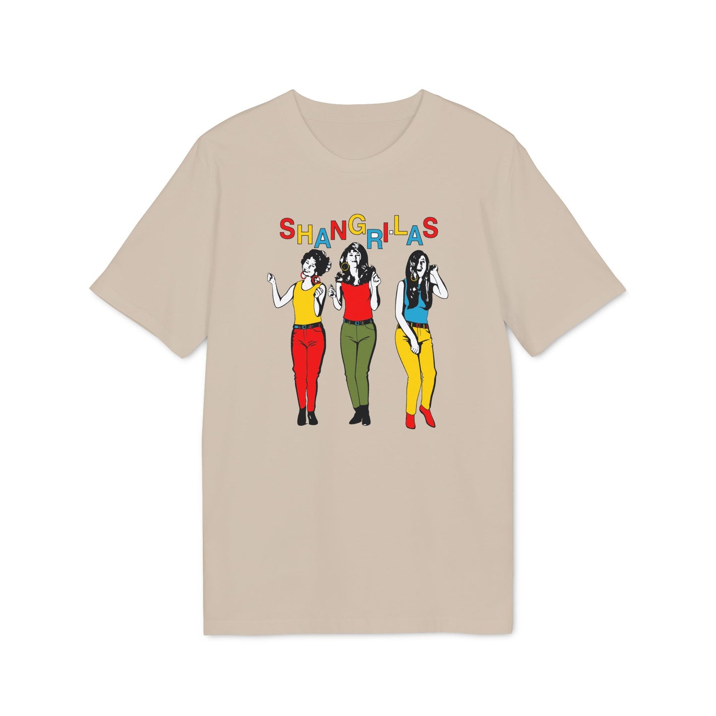 T-shirt with a graphic of three women and the text "SHANGRI-LAS."