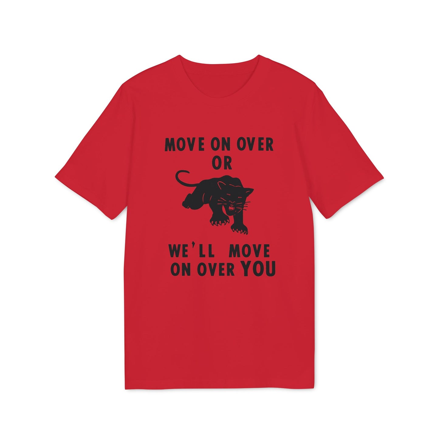 Red t-shirt with black text