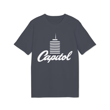 Dark grey t-shirt with white Capitol building logo and text